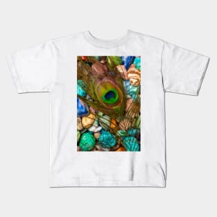 Peacock Feather On Polished Colored Stones Kids T-Shirt